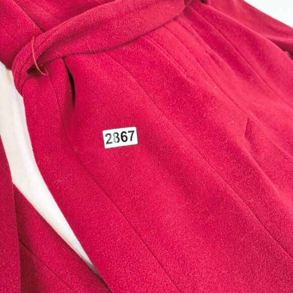 Calvin Klein Trench Coat Womens 6 Red Wool Blend Wrap Belted Longline - Picture 9 of 9